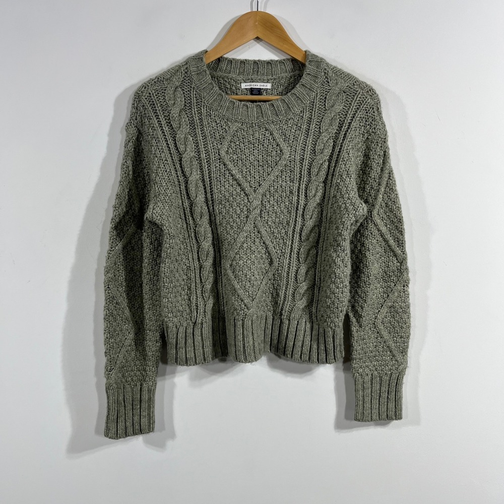 American Eagle Fisherman Granola Cable Knit Preppy Crewneck Sweater XS Old Money